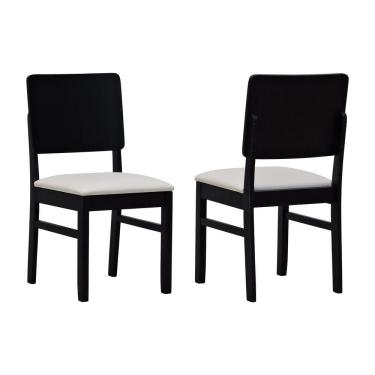 Imagem de Kit 2 Cadeiras Quéops Madeira Maciça Encosto Anatômico Assento Estofado - Preto Corano Bege