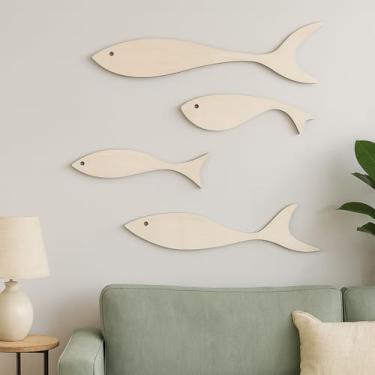 Imagem de Kit 4 Decorativos Peixes em MDF amadeirado para sala Quarto Escritório(Amadeirado Escuro)