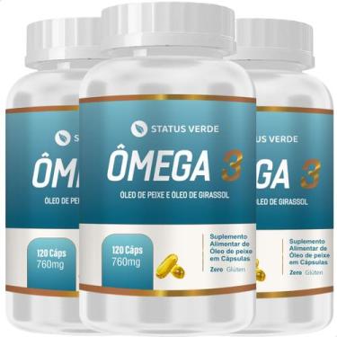 Imagem de 3 Potes Ômega 3 Óleo de Peixe 760mg Kit 360 Cáps - Suplemento Natural