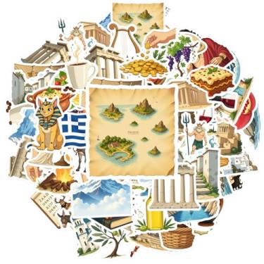 Imagem de 70 peças mitologia grega, história, arquitetura, alimentos, animais, material escolar, adesivos de animais, adesivos culinários, brinquedo para telefone faça você mesmo, laptop, scrapbook, bicicleta