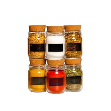 Imagem de Frasco De Vidro Para Condimentos Com 200 Ml — Condimentos Com Etiquetas Identificativas(6 Potes + Cartela Preta)