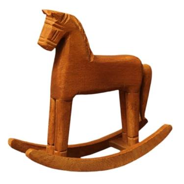 Imagem de Fancyes Decoração de mesa de madeira com cavalo de balanço, arte rústica vintage, ornamento de estatueta de cavalo de balanço para armário de sala de estar