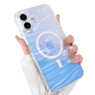 Imagem de Heaofei Linda capa para iPhone 16 Plus para mulheres e meninas [compatível com Magsafe] Capa de telefone magnética brilhante com glitter, Via Láctea iridescente