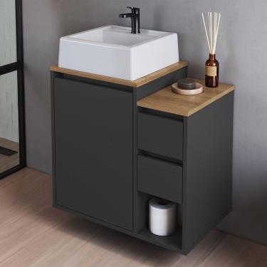 Imagem de Balcão Gabinete de Banheiro Suspenso 60 Bahamas 1 Porta e 2 Gavetas com Cuba Grafite