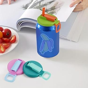 Imagem de Tampa de lata de refrigerante reutilizável de 1 peça de 8 cores com canudo, adequada para água com gás, bebidas, suco, conjunto de suprimentos de festa, azul verde