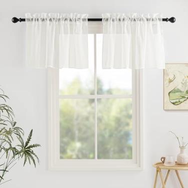 Imagem de Cortina de janela de cozinha bege claro sanefa semitransparente, bolso para varão de filtragem de luz, 45,72 cm, voile transparente, esmagado, pequenas sanefas para sala de estar (106,7 cm L x 45,7 cm