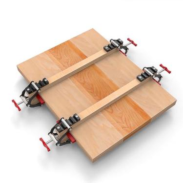 Imagem de JOJOCY Grampos de liberação de pressão de 4 vias, 2 pares, braçadeira de fixação para montagem de painel plano, braçadeira paralela de aço para mesa, armários, móveis e projetos de madeira de precisão