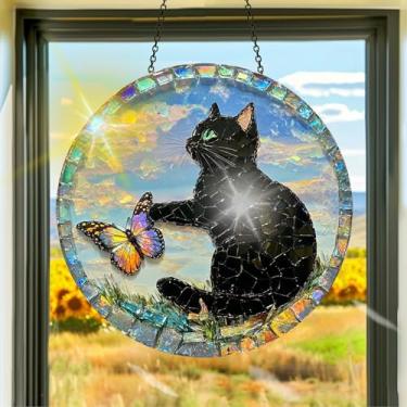 Imagem de Protetor solar de acrílico colorido, apanhadores de sol, decoração de janela de gato preto, arte de parede de arco-íris, para quarto, varanda, interior e exterior, jardim, enfeites de Natal, decoração