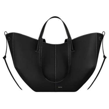 Imagem de Bolsa de asa Cyme bolsa de couro bovino nova bolsa tipo balde bolsa feminina, Costura preta e branca