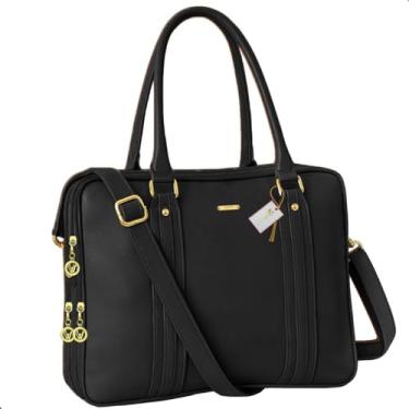 Imagem de Bolsa Pasta Maleta Notebook Laptop Executiva Feminina Masculina Com Alça Transversal Alto Padrão Ideal Para O dia a Dia Faculdade Trabalho (Preto)