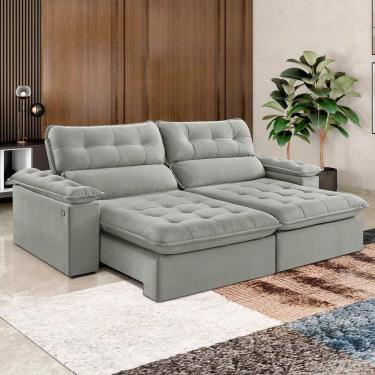 Imagem de Sofá Retrátil E Reclinável Texas 2,34m Veludo Cor Cinza 2107 Usb Com Kit Usb