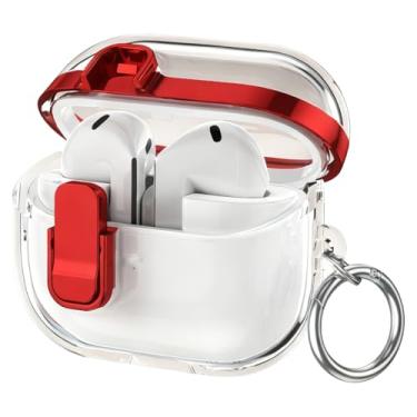 Imagem de Miimall Capa compatível com Galaxy Buds 3 FE (2025)/Buds 3/Buds 3 Pro (2024), capa protetora com mosquetão, capa de PC à prova de choque e à prova de arranhões, acessórios de fone de ouvido de