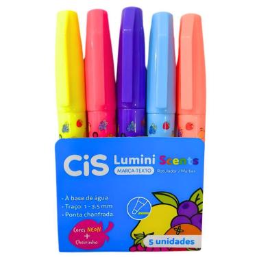 Imagem de Marca Texto Lumini Scents Mini c/ Cheirinho Tons Pastel e Neon 05 Unidades - Cis