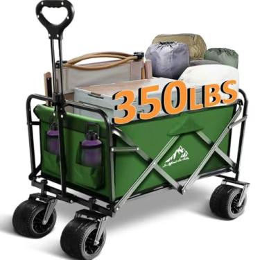 Imagem de VOYSIGN Carrinho de carroça dobrável, carrinho utilitário dobrável de 136 kg com rodas para todo o terreno, vagão dobrável para jardinagem, acampamento, praia, uso ao ar livre, verde