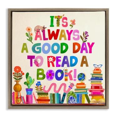 Imagem de Stupell Industries Good Day To Read A Book Brown Framed Floater Canvas Wall Art, design by Katherine Herrell Studio, 25 x 25