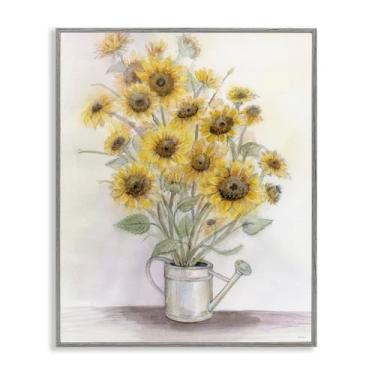 Imagem de Stupell Industries Girassóis em regador arte giclée emoldurada branca, design de Patti Bishop, 35,5 x 28,5 cm