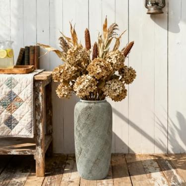 Imagem de Vaso alto de cerâmica rústica de 15,7 polegadas, vaso rústico fino e cônico para caules e pampas secos, vaso decorativo bege neutro para sala de estar