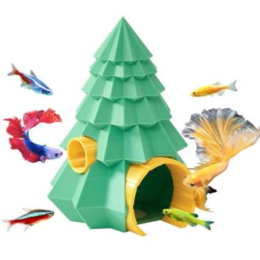 Imagem de Swirge Decorações de aquário de Natal, decoração de árvore de Natal de aquário para esconder, enfeites de esconderijo de aquário, acessórios de aquário decoração de caverna para camarão betta