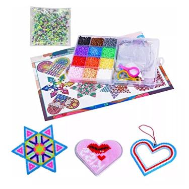 Imagem de Ejoyous Kit de Contas de Fusíveis, 10000 Unidades, 12 Cores, Contas de 2,6 Mm para Artesanato Com Caixa de Armazenamento, Quadro Hexagonal de Coração Quadrado, Papel de Passar Roupa e