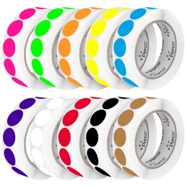 Imagem de Perco Etiquetas adesivas de ponto circular perfurado de 2,5 cm — Pacote com 10 rolos multicoloridos, 10.000 adesivos redondos — com adesivo permanente para codificação de cores, vendas de garagem