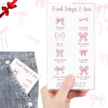 Imagem de ReliThick 2026-2027 Calendário de bolso para bolsa, planejador mensal pequeno para mulheres, laço rosa, bíblia, prático, semanal, bolso, agenda, diário, Natal, Ano Novo, presente para irmãs amigas e