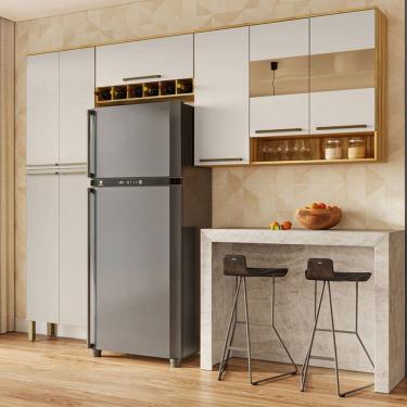 Imagem de Armário de Cozinha Modulada 8 Portas Xangai 100% Mdf com Vidro Reflecta Amêndoa/Off White - Pnr Móveis