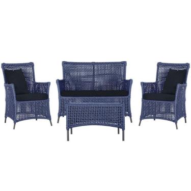 Imagem de Jogo Sofá 2 Poltronas E Mesa Igapó Preta E12 Trama  Azul