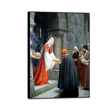 Imagem de Edmund Leighton impressão em tela The Charity of St Elizabeth por Reproduções de pinturas famosas Edmund Leighton pôster arte de parede para sala de estar quarto decoração de parede 100 x 70 cm