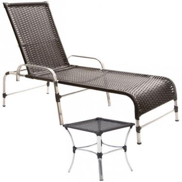 Imagem de Espreguiçadeira Catar E Mesa Piscina Alumínio Trama Original Preto
