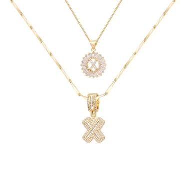Imagem de ALFISO Colar com letras para mulheres, colares com inicial banhada a ouro 14K, joias personalizadas com nome personalizado, colar com pingente de iniciais para casal, 2 peças, colar elegante e