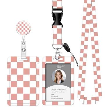Imagem de Cordão retrátil para crachá de identificação com clipe e chaveiro, ajustável, bonito carretel de separação, durável, perfeito para mulheres enfermeiras, professoras, trabalhadoras de escritório (rosa
