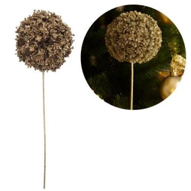Imagem de Galho Natalino Buchinho Topiária Glitter Champanhe Premium 72cm Decora