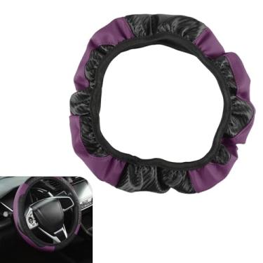 Imagem de Dogary Capa de volante de carro, protetor de volante antiderrapante de couro de fibra de carbono de 38 cm, resistente a arranhões sem design de anel interno, acessório de proteção universal (roxo)
