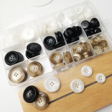 Imagem de CLYAIYLC 90 peças de botões redondos artesanais de 4 furos, 3 cores, 4 tamanhos, casacos, resina, adequado para sobretudo, suéter, blazer, camisa de terno, pintura manual, artesanato DIY (café claro