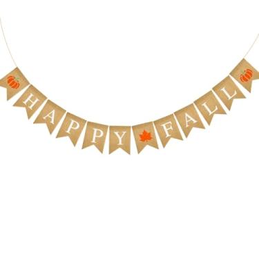 Imagem de Faixa de serapilheira Happy Fall - Banners de outono pré-trungados, guirlanda de folha de bordo de abóbora para lareira interna, varanda e decoração de festa ao ar livre