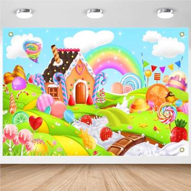 Imagem de Avezano Sweet Candyland Pano de fundo para meninas, pirulito, doces, tema doce, decoração de festa de aniversário, desenho animado, arco-íris, gengibre, chá de bebê, faixa de festa de aniversário (2,4