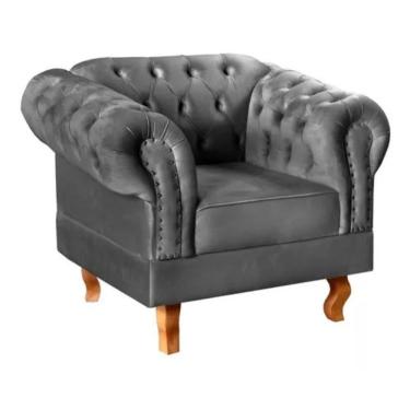 Imagem de Poltrona Chesterfield Dom Pedro Vintage Retrô Capitonê Suede Cinza Grafite