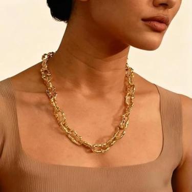 Imagem de Colares grossos para mulheres com colar texturizado banhado a ouro 18 k com corrente de ouro para ela