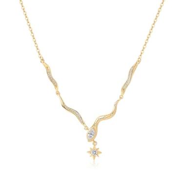 Imagem de Ymeiselle Colar feminino de prata esterlina S925 com pingente de serpentina, joia elegante para presente para namorada, esposa, aniversário, Natal, dia das mães, casamentos, 15.8"+2", Prata, Zircônia