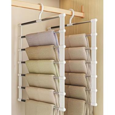 Imagem de UrBestChoose Cabides economizam espaço – Pacote com 2 organizadores de armário de aço inoxidável para armazenamento eficiente, suporte multicamadas para calças, jeans, saias e soluções de espaço