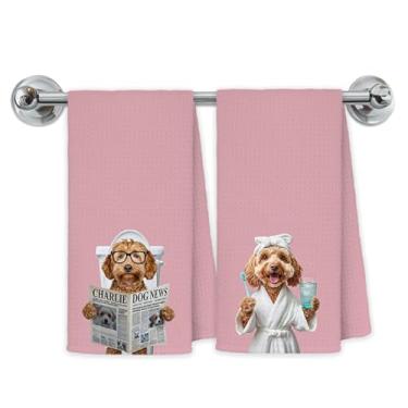 Imagem de Exqcom Toalhas de mão engraçadas de banheiro Poodle, presentes de poodle, decoração de banheiro de cachorro, toalhas de mão engraçadas para banheiro, banheiro, banheiro, 40 x 61 cm, conjunto de 2