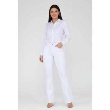 Imagem de Calça Flare Branca Feminina em Sarja com Cintura Alta - Pthirillo, 38,