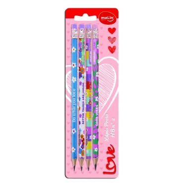 Imagem de Lápis HB Molin Love Daisy com Borracha 4 Unidades