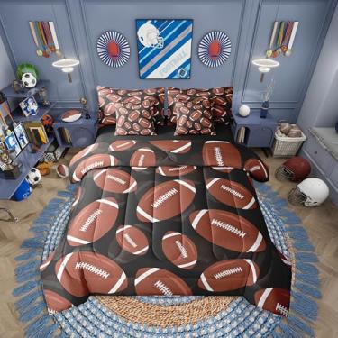 Imagem de Erosebridal Conjunto de edredom de futebol americano, tamanho Queen, 7 peças, jogos de bola, esportes, crianças, homens, meninas, preto e marrom