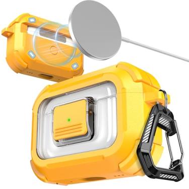Imagem de RFUNGUANGO Capa protetora para AirPods Pro (3ª geração) com kit de limpeza compatível com Magsafe, trava magnética de carro para iPod Pro (cabo USB-C/Lightning) - amarelo