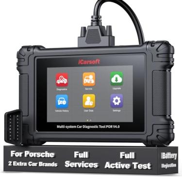 Imagem de iCarsoft Ferramenta de diagnóstico bidirecional POR V4.0 para Porsche + 2 veículos de marca de carro, todos os sistemas de testes ativos completos 27 + 12 serviços OBD2 scanner para Porsche, leitor de