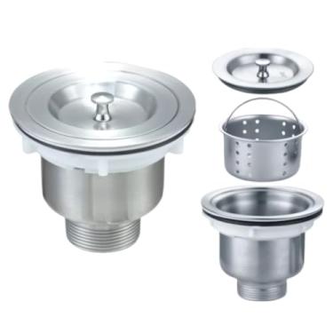 Imagem de Válvula de Ralo para Pia de Cozinha, 4 1/2 Polegadas, com Cesto Higiênico, Acabamento Cromado Prateado