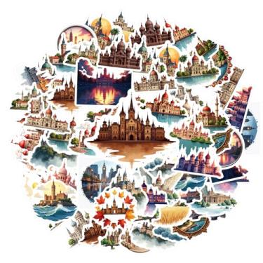 Imagem de 35 peças arquitetura marco castelo palácio histórico adesivo de PVC adesivos históricos adesivos arquitetônicos detalhados para telefone faça você mesmo, guitarra, laptop, notebook, mala, copo