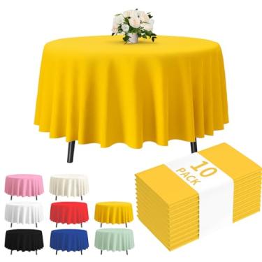 Imagem de Fixwal Pacote com 10 toalhas de mesa de plástico premium de 213 cm, capa de mesa redonda de plástico - amarela