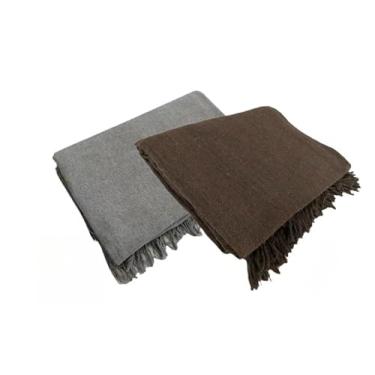 Imagem de Conjunto de mantas extragrandes para sofá (2 peças), dimensões 300 x 180 cm, material de algodão puro, com finalidades decorativas e protetoras. (Cinza Chumbo + Marrom Escuro)